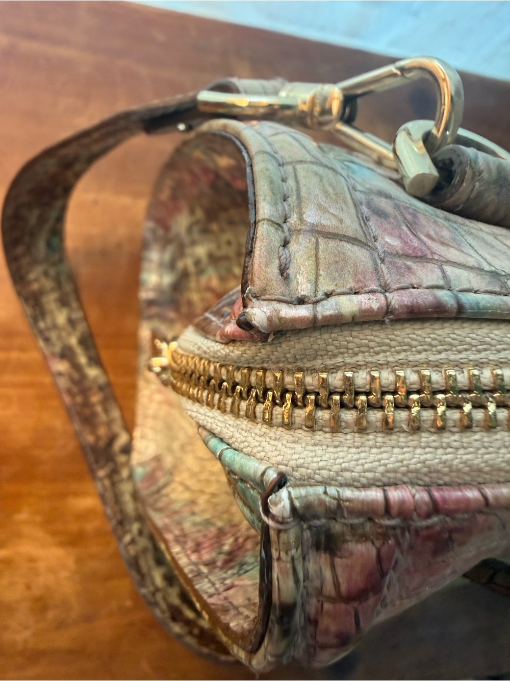 Brahmin Green and Mauve Croc-Embossed Satchel - Picture 12 of 13